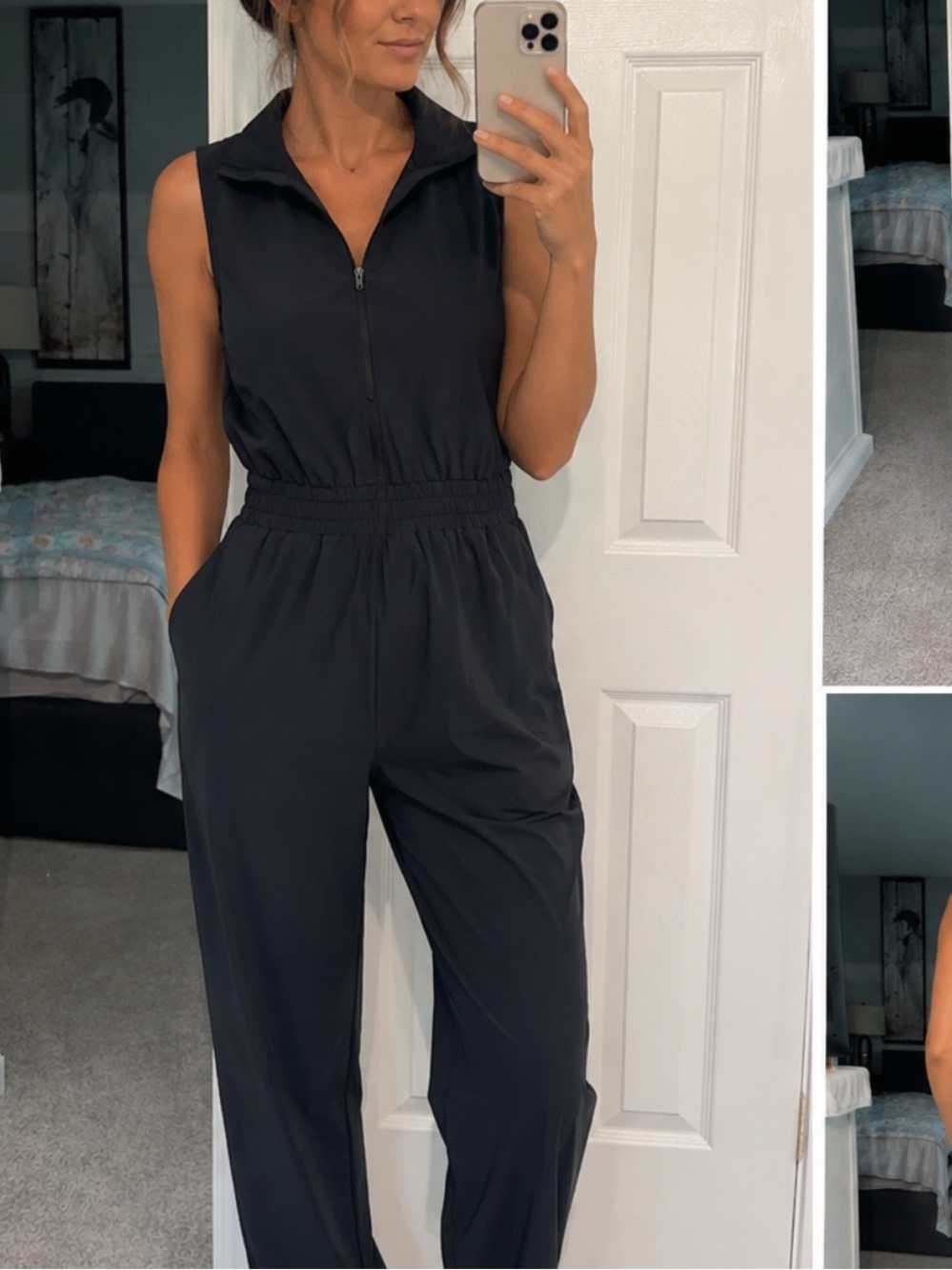 Abercrombie & Fitch YPB Sleeveless Half Zip Jumpsuit Black Activewear